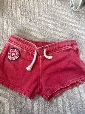 Vintage Havana Pink Red Drawstring Kids Shorts with Patch